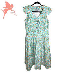 BEEBOP & WALLY Retro-Vibe Gladys Cotton Kitschy Bird Print Dress